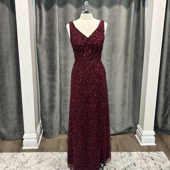 Mahogany Sequins V-Neck Gown- Style 40339 Size 10 - Picture 1 of 3